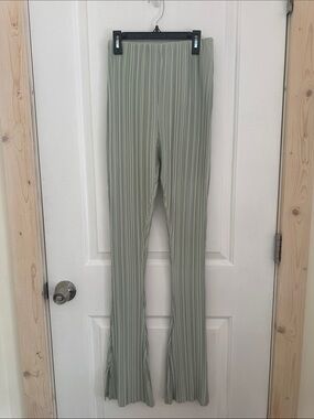 Maniere De Voir Sage Green Pleated Flare Pants